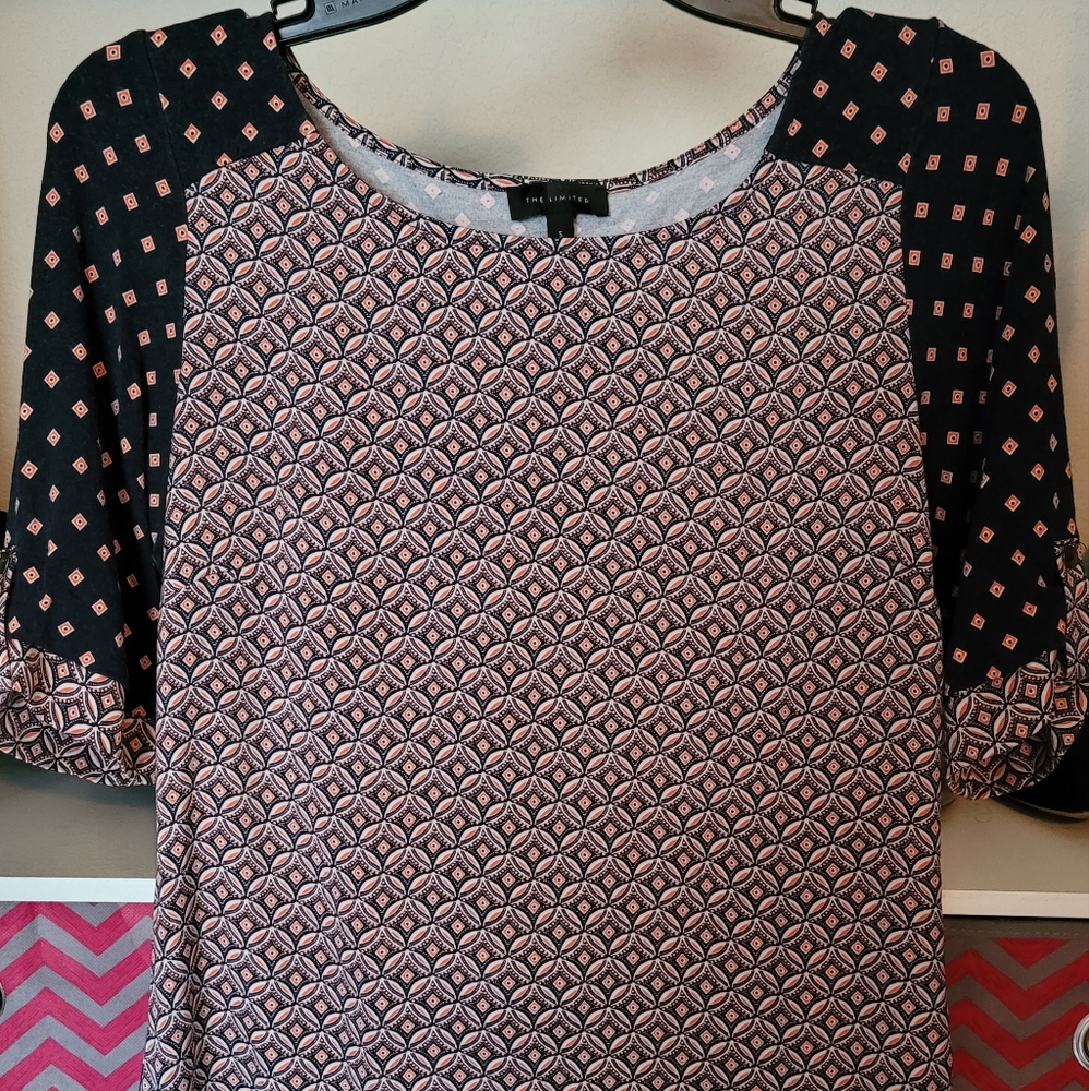 The Limited Navy Blue and Pink Patterned Blouse